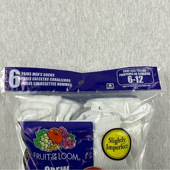 FRUIT OF THE LOOM COTTON BLEND MEN’S CREW SOCKS SLIGHTLY IMPERFECT 6 PAIRS WHITE - Picture 3 of 8